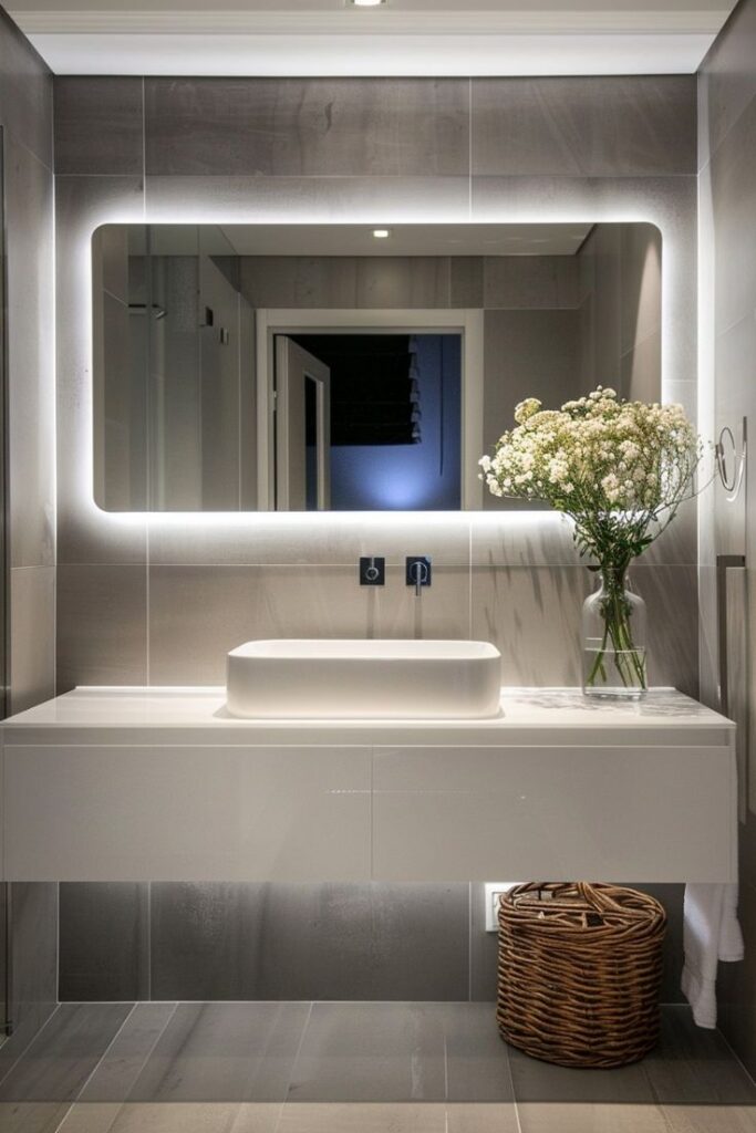 espelho para banheiro moderno instalado na parede